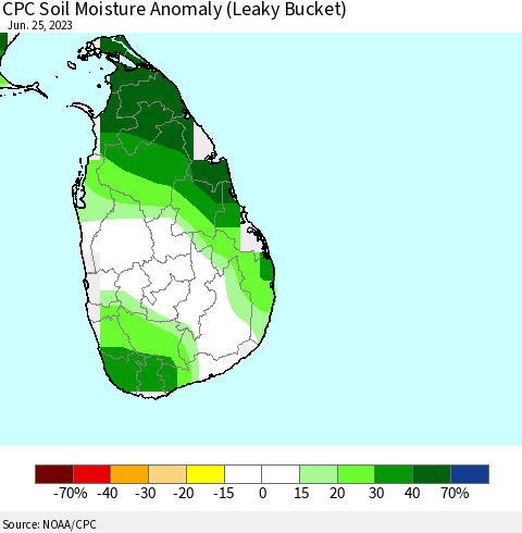 Sri Lanka CPC Soil Moisture Anomaly (Leaky Bucket) Thematic Map For 6/21/2023 - 6/25/2023