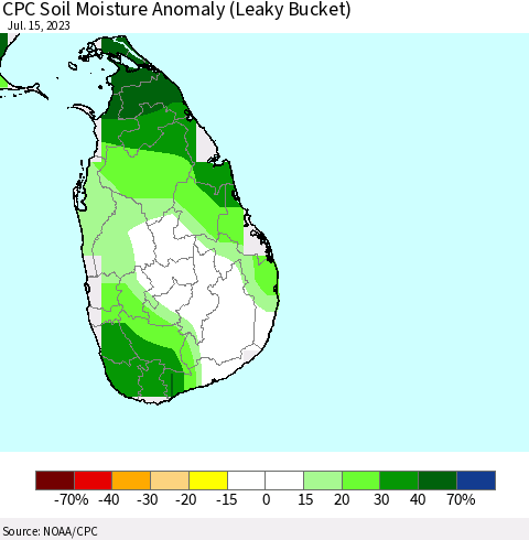 Sri Lanka CPC Soil Moisture Anomaly (Leaky Bucket) Thematic Map For 7/11/2023 - 7/15/2023