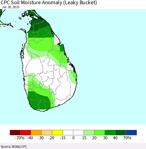 Sri Lanka CPC Soil Moisture Anomaly (Leaky Bucket) Thematic Map For 7/16/2023 - 7/20/2023