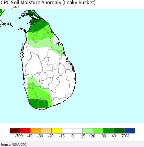 Sri Lanka CPC Soil Moisture Anomaly (Leaky Bucket) Thematic Map For 7/26/2023 - 7/31/2023