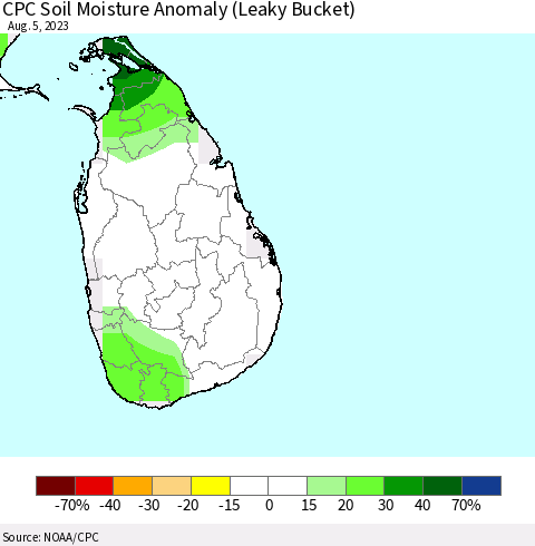 Sri Lanka CPC Soil Moisture Anomaly (Leaky Bucket) Thematic Map For 8/1/2023 - 8/5/2023