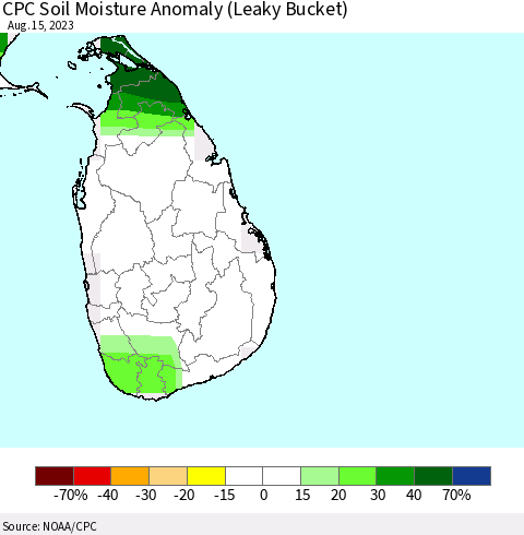 Sri Lanka CPC Soil Moisture Anomaly (Leaky Bucket) Thematic Map For 8/11/2023 - 8/15/2023