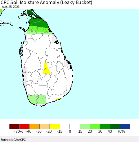 Sri Lanka CPC Soil Moisture Anomaly (Leaky Bucket) Thematic Map For 8/21/2023 - 8/25/2023