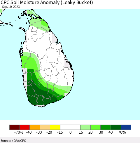 Sri Lanka CPC Soil Moisture Anomaly (Leaky Bucket) Thematic Map For 9/6/2023 - 9/10/2023