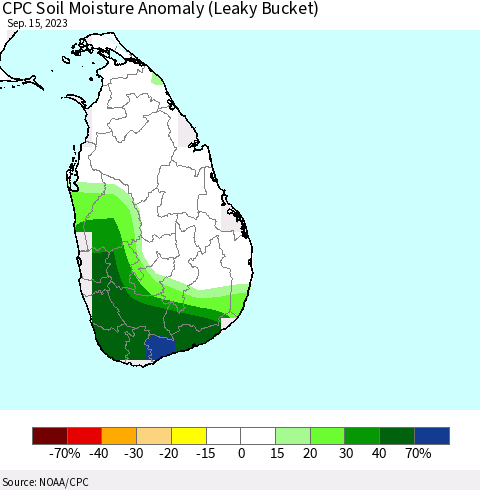 Sri Lanka CPC Soil Moisture Anomaly (Leaky Bucket) Thematic Map For 9/11/2023 - 9/15/2023