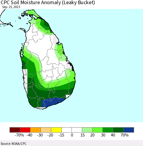Sri Lanka CPC Soil Moisture Anomaly (Leaky Bucket) Thematic Map For 9/21/2023 - 9/25/2023