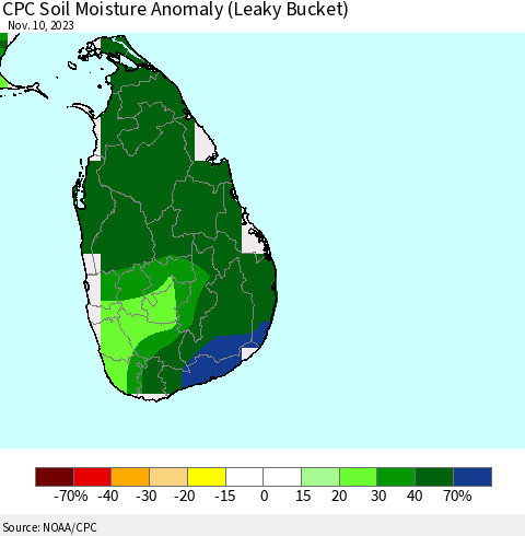 Sri Lanka CPC Soil Moisture Anomaly (Leaky Bucket) Thematic Map For 11/6/2023 - 11/10/2023