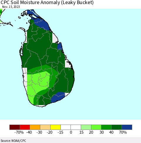Sri Lanka CPC Soil Moisture Anomaly (Leaky Bucket) Thematic Map For 11/11/2023 - 11/15/2023