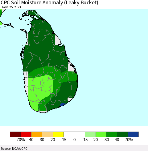 Sri Lanka CPC Soil Moisture Anomaly (Leaky Bucket) Thematic Map For 11/21/2023 - 11/25/2023