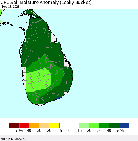 Sri Lanka CPC Soil Moisture Anomaly (Leaky Bucket) Thematic Map For 12/11/2023 - 12/15/2023