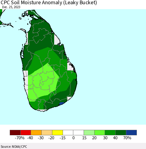 Sri Lanka CPC Soil Moisture Anomaly (Leaky Bucket) Thematic Map For 12/21/2023 - 12/25/2023