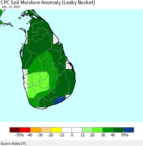 Sri Lanka CPC Soil Moisture Anomaly (Leaky Bucket) Thematic Map For 12/26/2023 - 12/31/2023