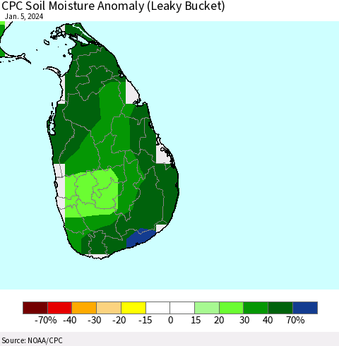 Sri Lanka CPC Soil Moisture Anomaly (Leaky Bucket) Thematic Map For 1/1/2024 - 1/5/2024