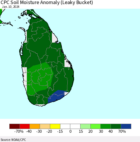 Sri Lanka CPC Soil Moisture Anomaly (Leaky Bucket) Thematic Map For 1/6/2024 - 1/10/2024