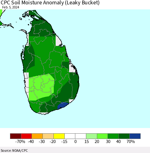 Sri Lanka CPC Soil Moisture Anomaly (Leaky Bucket) Thematic Map For 2/1/2024 - 2/5/2024