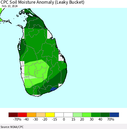 Sri Lanka CPC Soil Moisture Anomaly (Leaky Bucket) Thematic Map For 2/6/2024 - 2/10/2024
