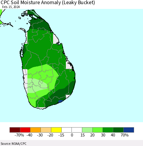 Sri Lanka CPC Soil Moisture Anomaly (Leaky Bucket) Thematic Map For 2/11/2024 - 2/15/2024