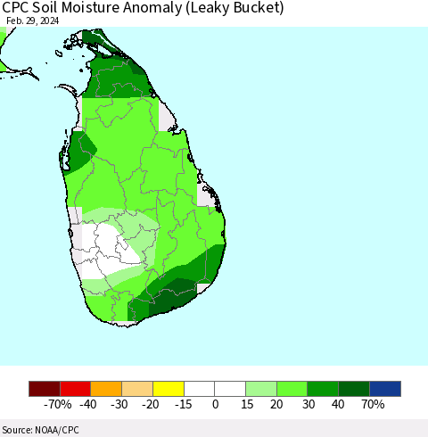 Sri Lanka CPC Soil Moisture Anomaly (Leaky Bucket) Thematic Map For 2/26/2024 - 2/29/2024