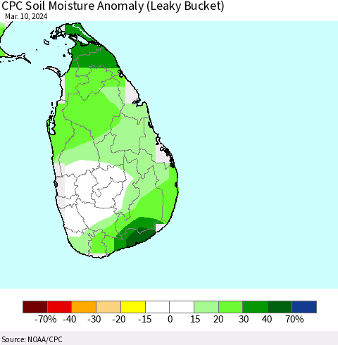 Sri Lanka CPC Soil Moisture Anomaly (Leaky Bucket) Thematic Map For 3/6/2024 - 3/10/2024