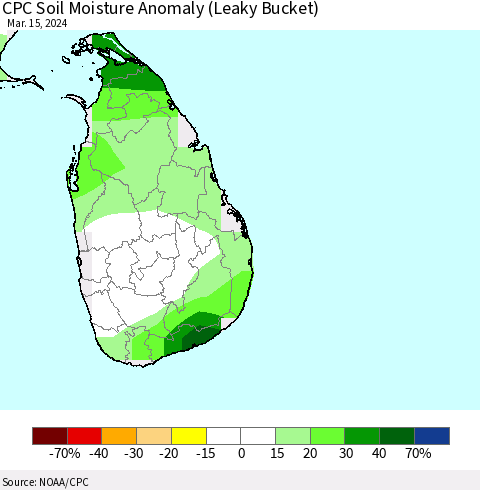 Sri Lanka CPC Soil Moisture Anomaly (Leaky Bucket) Thematic Map For 3/11/2024 - 3/15/2024
