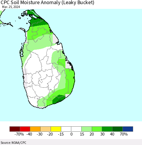 Sri Lanka CPC Soil Moisture Anomaly (Leaky Bucket) Thematic Map For 3/21/2024 - 3/25/2024