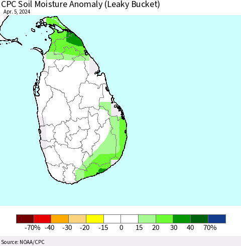 Sri Lanka CPC Soil Moisture Anomaly (Leaky Bucket) Thematic Map For 4/1/2024 - 4/5/2024