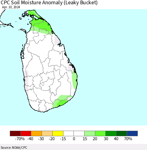 Sri Lanka CPC Soil Moisture Anomaly (Leaky Bucket) Thematic Map For 4/6/2024 - 4/10/2024