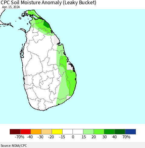 Sri Lanka CPC Soil Moisture Anomaly (Leaky Bucket) Thematic Map For 4/11/2024 - 4/15/2024