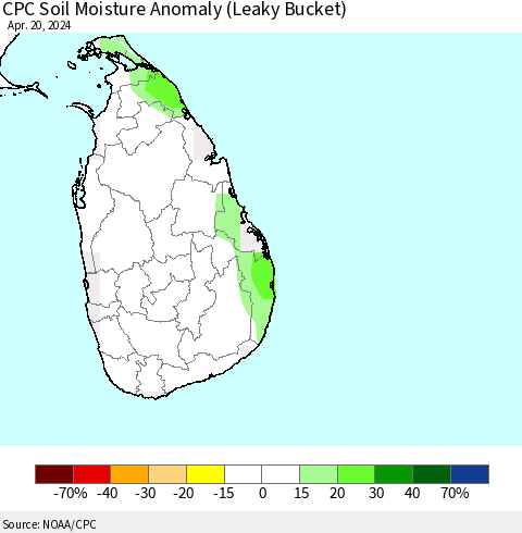 Sri Lanka CPC Soil Moisture Anomaly (Leaky Bucket) Thematic Map For 4/16/2024 - 4/20/2024
