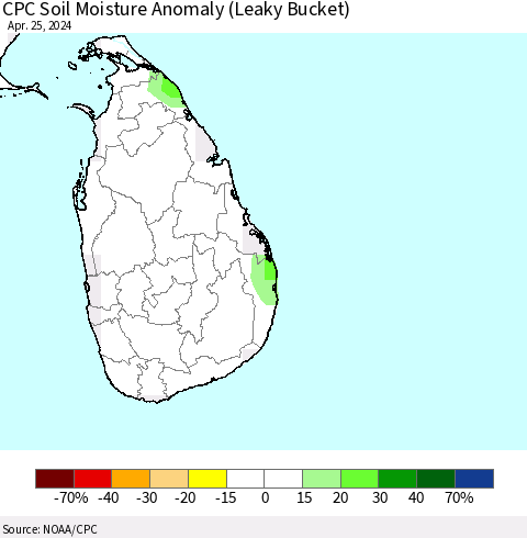 Sri Lanka CPC Soil Moisture Anomaly (Leaky Bucket) Thematic Map For 4/21/2024 - 4/25/2024