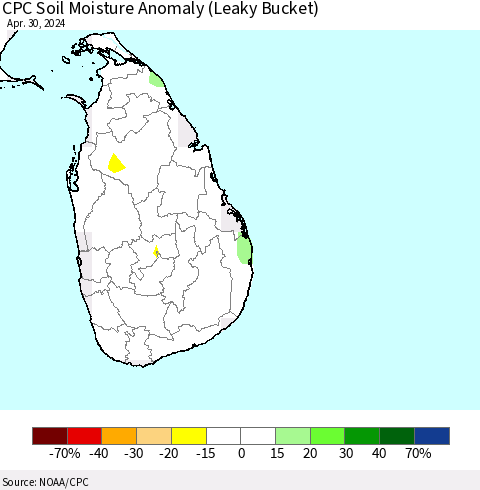 Sri Lanka CPC Soil Moisture Anomaly (Leaky Bucket) Thematic Map For 4/26/2024 - 4/30/2024