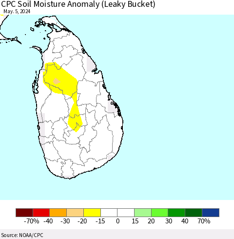 Sri Lanka CPC Soil Moisture Anomaly (Leaky Bucket) Thematic Map For 5/1/2024 - 5/5/2024
