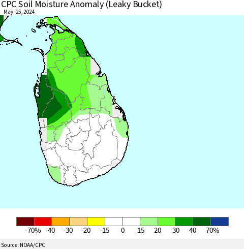 Sri Lanka CPC Soil Moisture Anomaly (Leaky Bucket) Thematic Map For 5/21/2024 - 5/25/2024