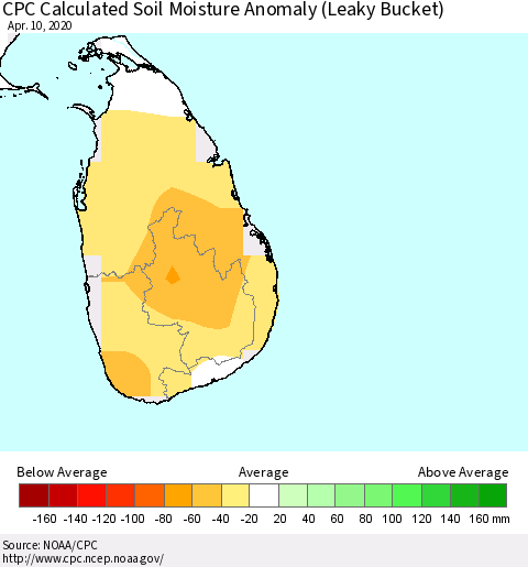 Sri Lanka CPC Soil Moisture Anomaly (Leaky Bucket) Thematic Map For 4/6/2020 - 4/10/2020