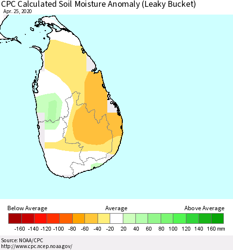 Sri Lanka CPC Soil Moisture Anomaly (Leaky Bucket) Thematic Map For 4/21/2020 - 4/25/2020