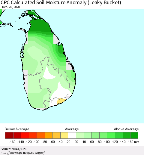 Sri Lanka CPC Soil Moisture Anomaly (Leaky Bucket) Thematic Map For 12/16/2020 - 12/20/2020
