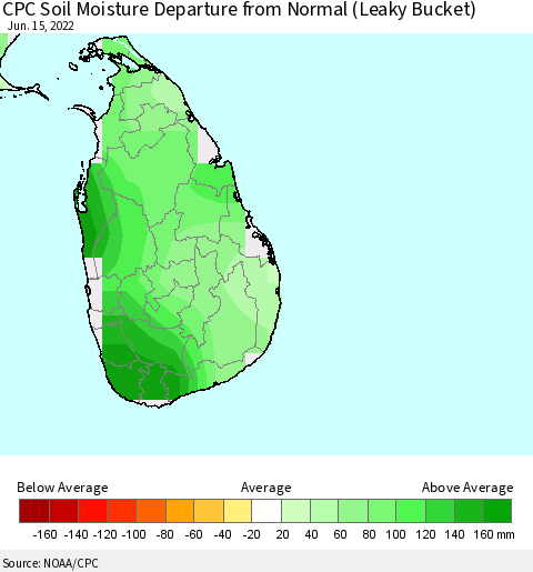 Sri Lanka CPC Soil Moisture Anomaly (Leaky Bucket) Thematic Map For 6/11/2022 - 6/15/2022