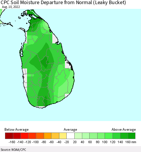 Sri Lanka CPC Soil Moisture Anomaly (Leaky Bucket) Thematic Map For 8/6/2022 - 8/10/2022
