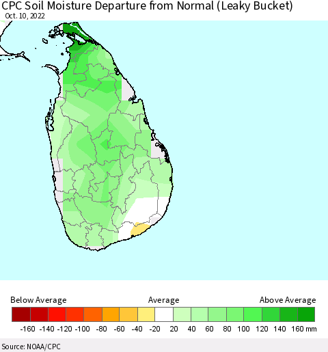 Sri Lanka CPC Soil Moisture Anomaly (Leaky Bucket) Thematic Map For 10/6/2022 - 10/10/2022