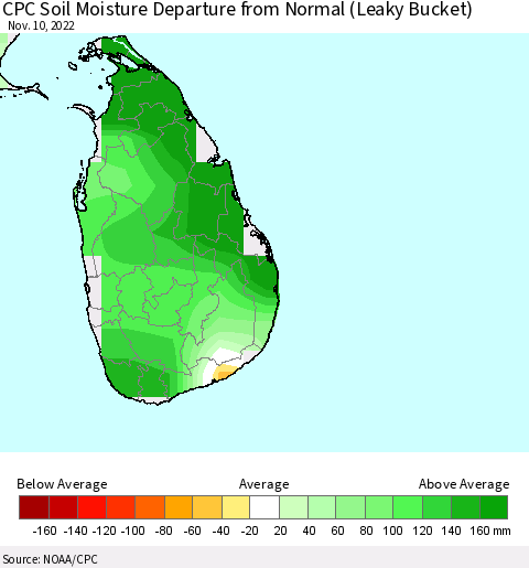 Sri Lanka CPC Soil Moisture Anomaly (Leaky Bucket) Thematic Map For 11/6/2022 - 11/10/2022