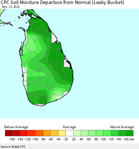 Sri Lanka CPC Soil Moisture Anomaly (Leaky Bucket) Thematic Map For 11/11/2022 - 11/15/2022