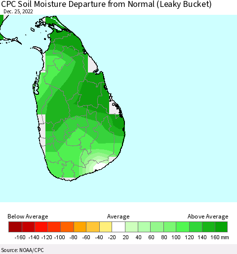 Sri Lanka CPC Soil Moisture Anomaly (Leaky Bucket) Thematic Map For 12/21/2022 - 12/25/2022