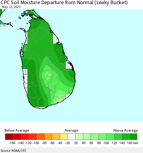 Sri Lanka CPC Soil Moisture Anomaly (Leaky Bucket) Thematic Map For 5/11/2023 - 5/15/2023
