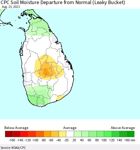 Sri Lanka CPC Soil Moisture Anomaly (Leaky Bucket) Thematic Map For 8/21/2023 - 8/25/2023