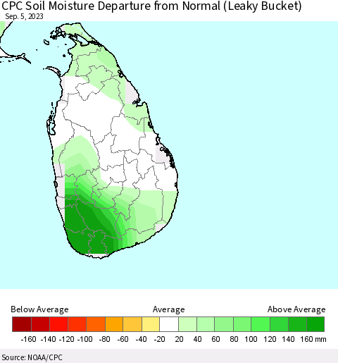 Sri Lanka CPC Soil Moisture Anomaly (Leaky Bucket) Thematic Map For 9/1/2023 - 9/5/2023