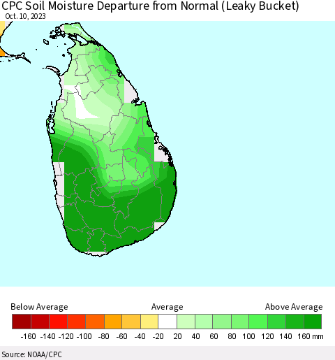Sri Lanka CPC Soil Moisture Anomaly (Leaky Bucket) Thematic Map For 10/6/2023 - 10/10/2023