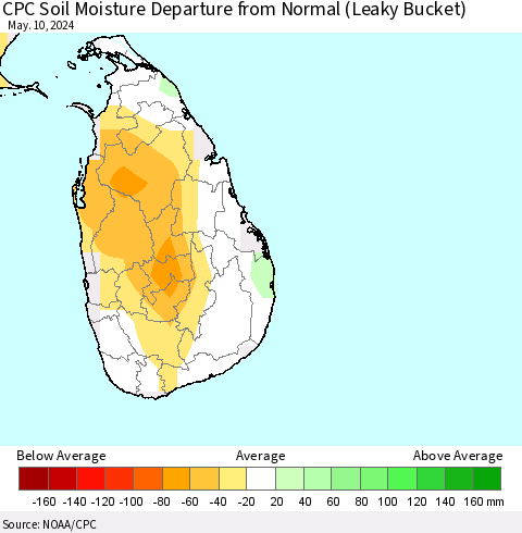 Sri Lanka CPC Soil Moisture Departure from Normal (Leaky Bucket) Thematic Map For 5/6/2024 - 5/10/2024