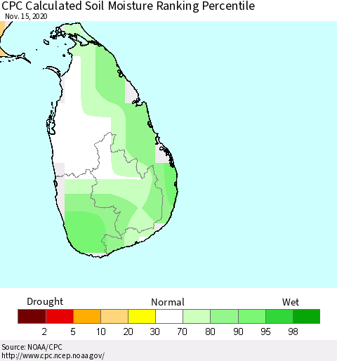 Sri Lanka CPC Soil Moisture Ranking Percentile Thematic Map For 11/11/2020 - 11/15/2020