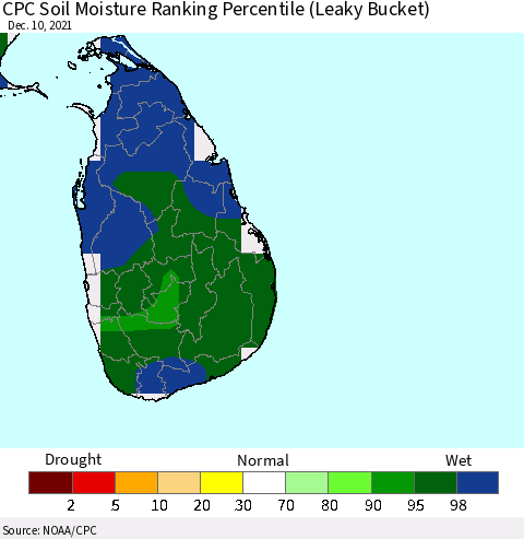 Sri Lanka CPC Calculated Soil Moisture Ranking Percentile Thematic Map For 12/6/2021 - 12/10/2021