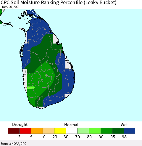 Sri Lanka CPC Calculated Soil Moisture Ranking Percentile Thematic Map For 12/16/2021 - 12/20/2021